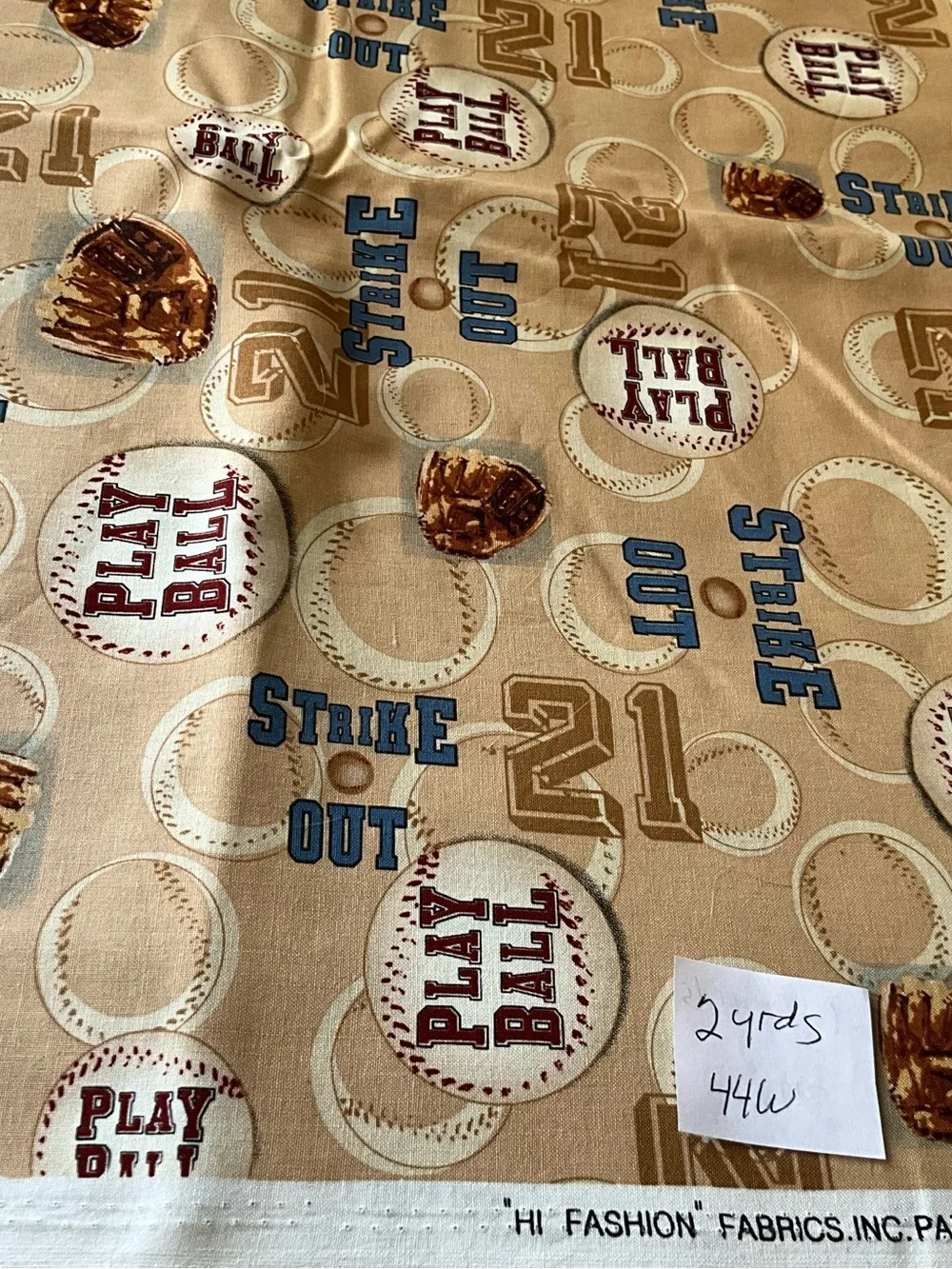 Quilting Sewing Crafts Fabric Lot Baseball Theme Black White Tan Red Blue Cotton